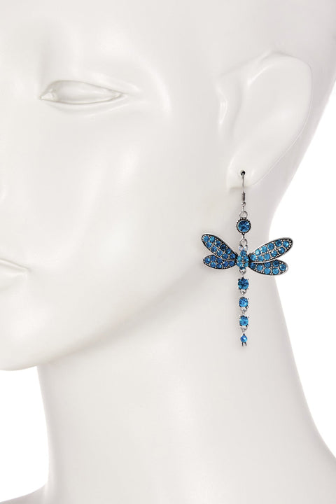 Blue Austrian Crystal Dragonfly Drop Earrings - SF