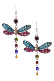 Multicolor Austrian Crystal Dragonfly Drop Earrings - SF