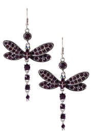 Amethyst Austrian Crystal Dragonfly Drop Earrings - SF