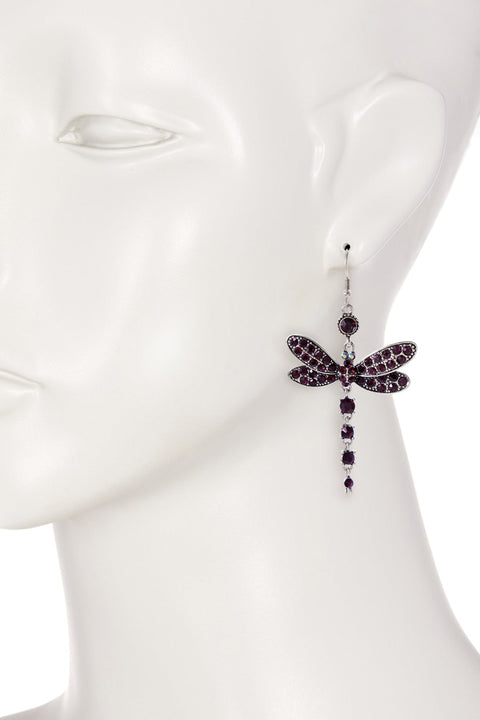 Amethyst Austrian Crystal Dragonfly Drop Earrings - SF