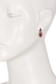 Red Crystal Flower Post Earrings In Antique Gold - AG