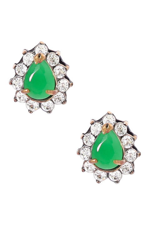 Green Chalcedony Crystal Pear Shaped Post Earrings  - AG