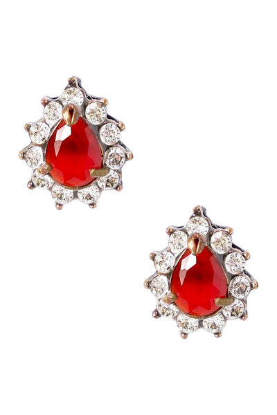 Red Crystal Pear Shaped Post Earrings - AG