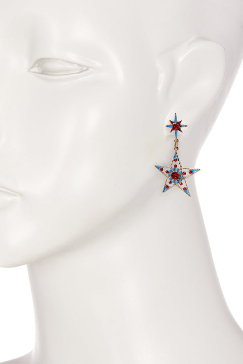 Red Crystal Moon & Star Asymmetrical Post Earrings - GP