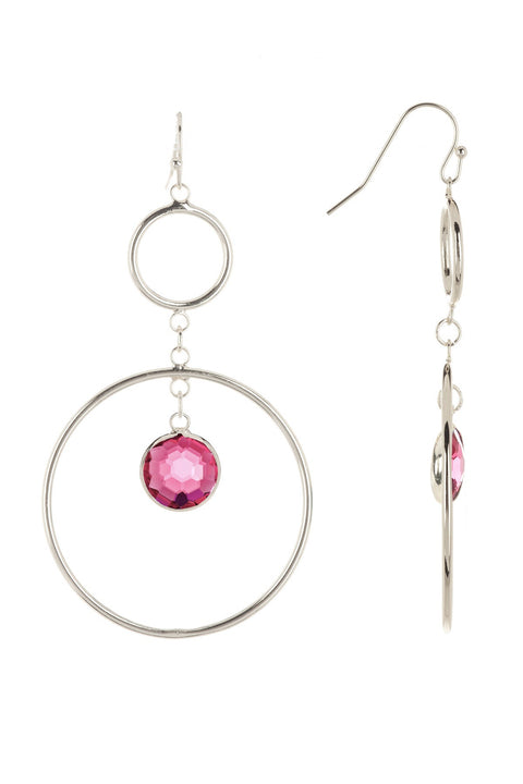 Raspberry Crystal & Circles Drop Earrings - SF
