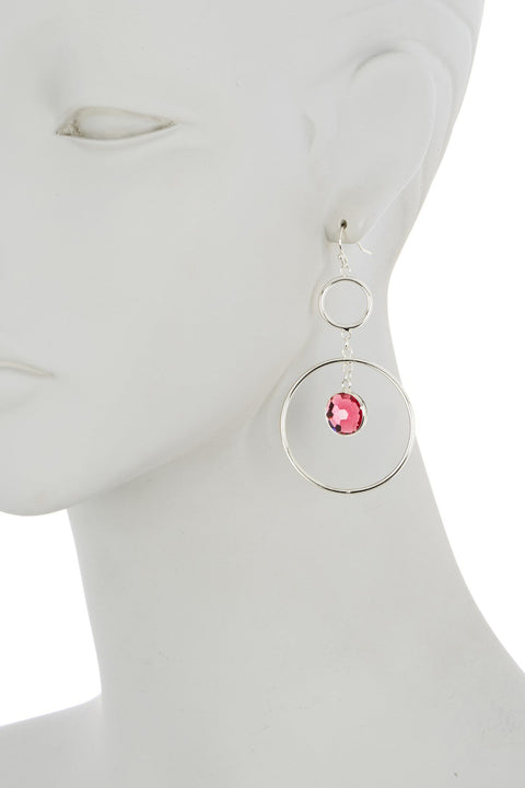 Raspberry Crystal & Circles Drop Earrings - SF
