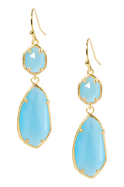 Blue Cat's Eye Hanging Drop Earrings - GF