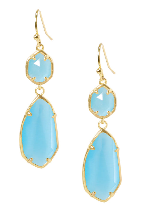 Blue Cat's Eye Hanging Drop Earrings - GF