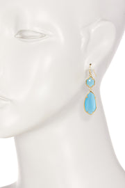 Blue Cat's Eye Hanging Drop Earrings - GF