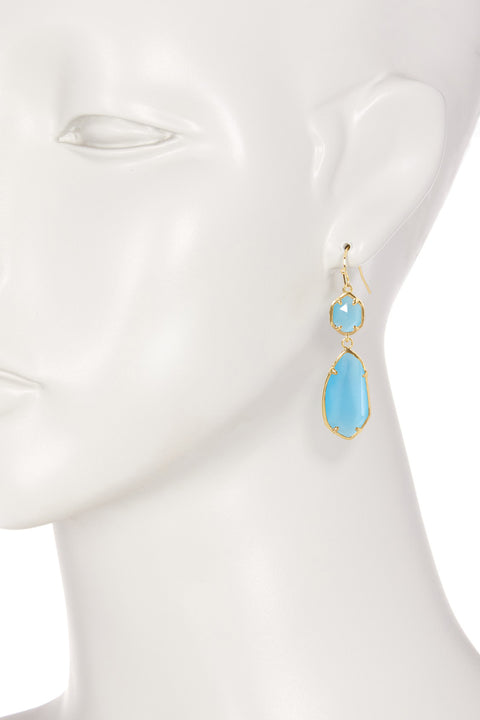 Blue Cat's Eye Hanging Drop Earrings - GF