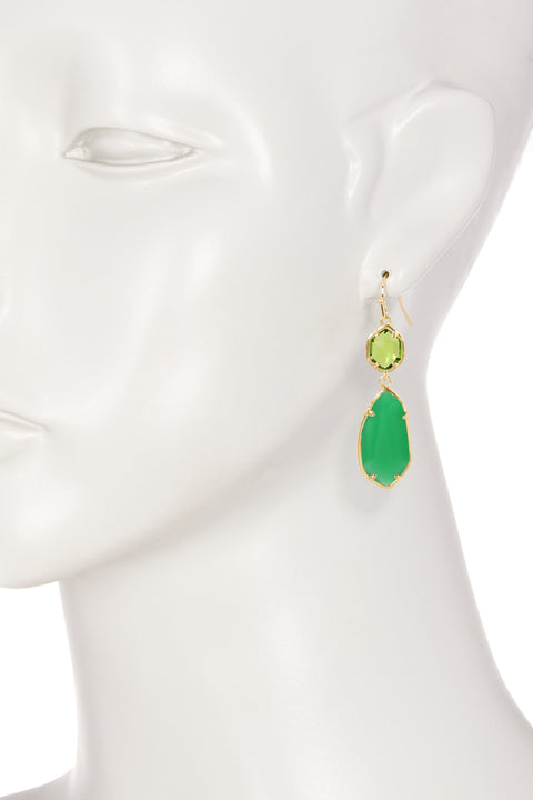 Green Chalcedony Crystal Hanging Drop Earrings - GF
