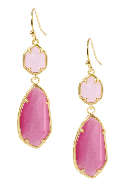 Pink Cat's Eye Hanging Drop Earrings - GF