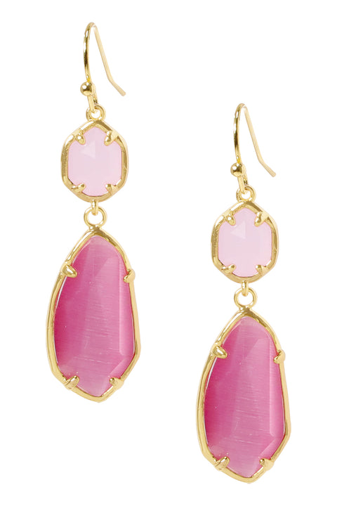 Pink Cat's Eye Hanging Drop Earrings - GF