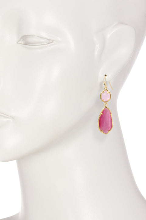 Pink Cat's Eye Hanging Drop Earrings - GF