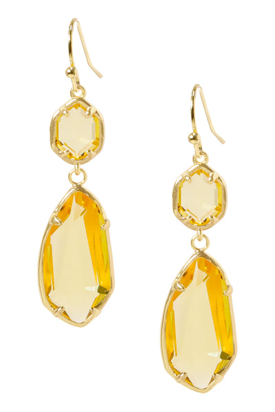 Yellow Crystal Hanging Drop Earrings - GF