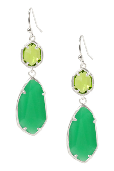 Green Chalcedony Crystal Hanging Drop Earrings - SF