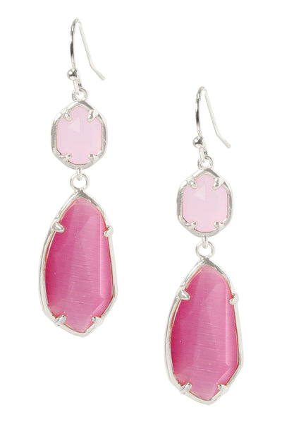 Pink Cat's Eye Hanging Drop Earrings - SF