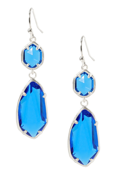 Swiss Blue Crystal Hanging Drop Earrings - SF