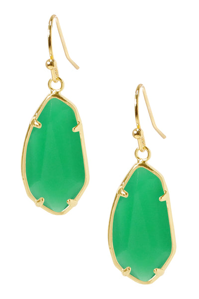 Green Chalcedony Crystal Fancy Cut Drop Earrings - GF