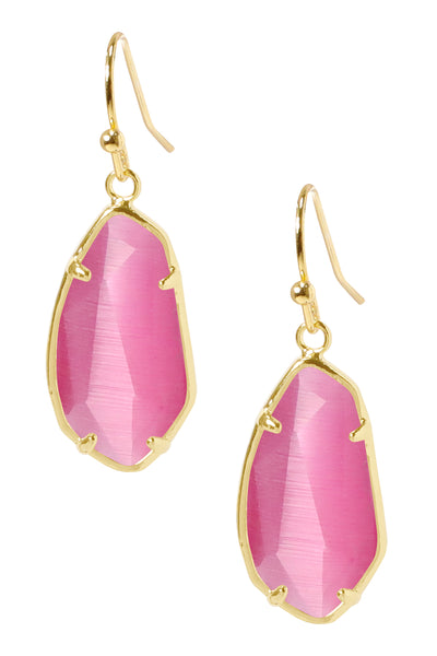 Pink Cat's Eye Fancy Cut Drop Earrings - GF