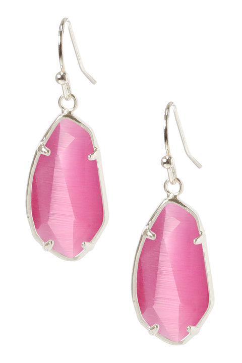 Pink Cat's Eye Fancy Cut Drop Earrings - SF