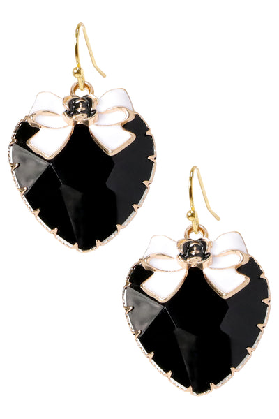 Black Crystal Heart Dangle Earrings - BR