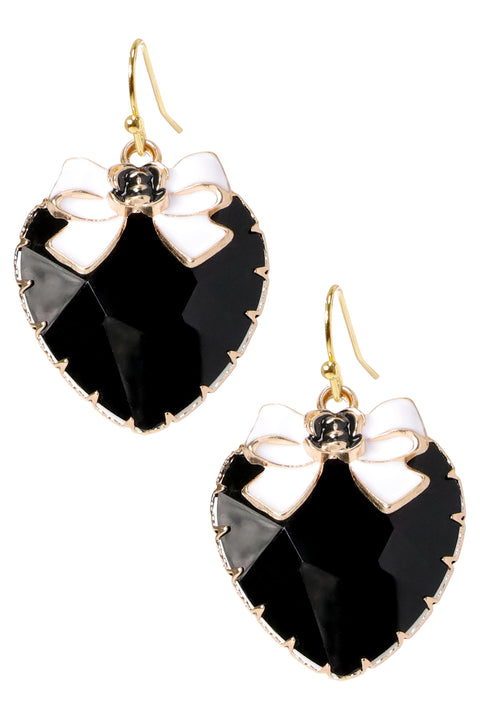 Black Crystal Heart Dangle Earrings - BR
