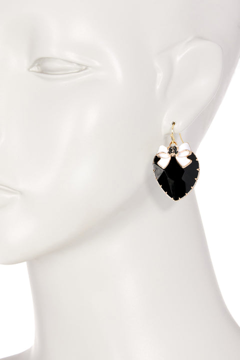 Black Crystal Heart Dangle Earrings - BR