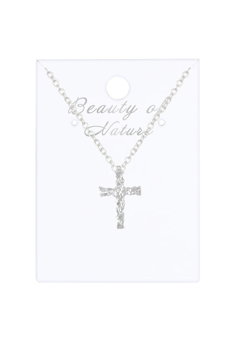 Sterling Silver Nugget Cross Pendant Necklace - SF