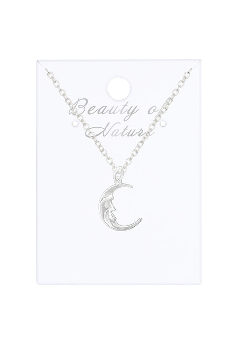 Sterling Silver Man In The Moon Charm Necklace - SF