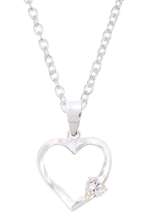 Sterling Silver & CZ Heart Pendant Necklace - SF