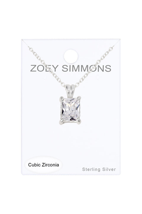 Sterling Silver Rectangle CZ Charm Necklace - SS