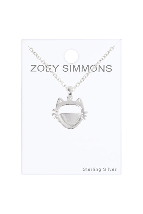 Sterling Silver Cat Pendant Necklace - SS