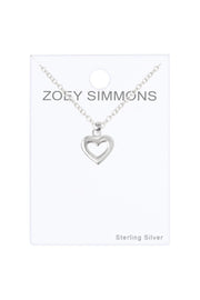 Sterling Silver Hollow Heart Pendant Necklace - SS