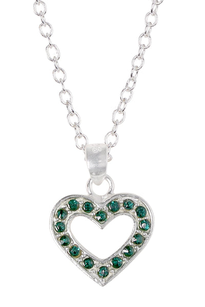 Sterling Silver & Emerald CZ Pave Heart Necklace - SS