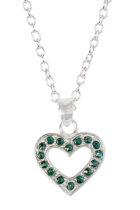 Sterling Silver & Emerald CZ Pave Heart Necklace - SS