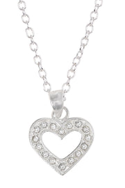 Sterling Silver & Clear CZ Pave Heart Pendant Necklace - SS