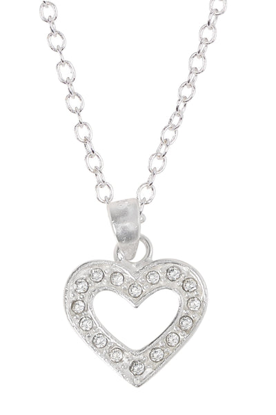 Sterling Silver & Clear CZ Pave Heart Pendant Necklace - SS