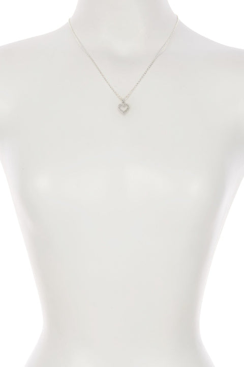 Sterling Silver & Clear CZ Pave Heart Pendant Necklace - SS