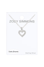 Sterling Silver & Clear CZ Pave Heart Pendant Necklace - SS