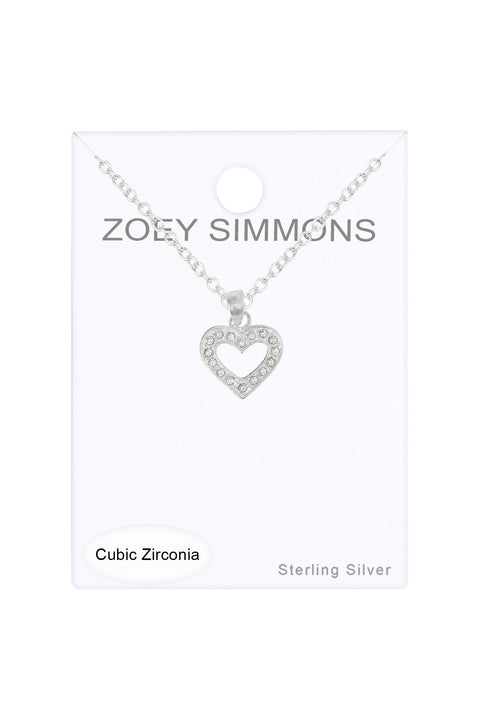 Sterling Silver & Clear CZ Pave Heart Pendant Necklace - SS