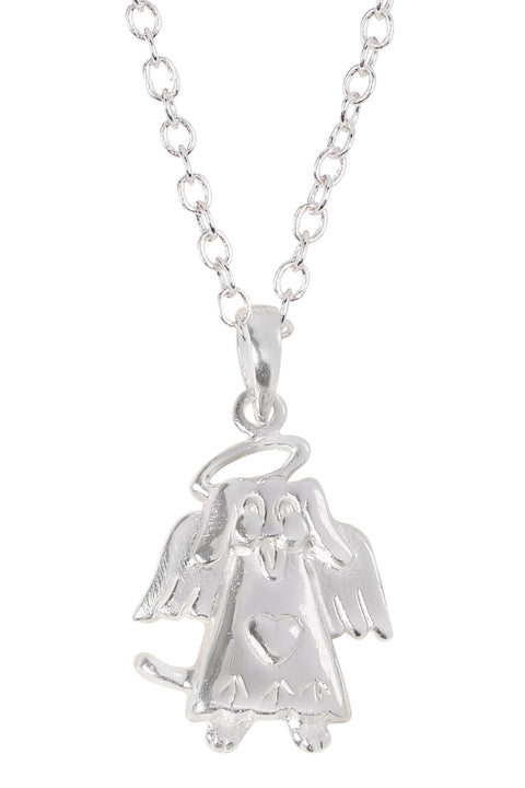 Sterling Silver Angel Dog Pendant Necklace - SS