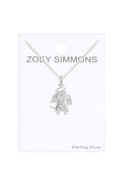 Sterling Silver Angel Dog Pendant Necklace - SS