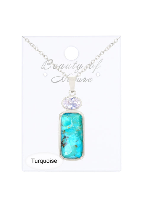 Turquoise With CZ Pendant Necklace - SF