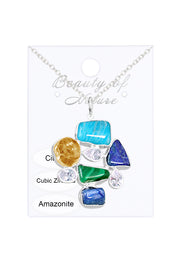 Sterling Silver Gemstone & CZ Geometry Pendant Necklace - SS