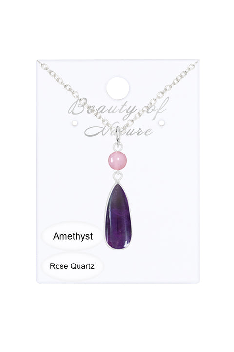 Amethyst & Rose Quartz Pendant Necklace - SF