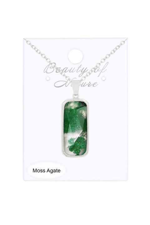 MoSS Agate Rectangle Pendant Necklace - SF