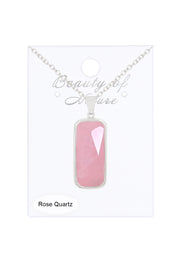 Rose Quartz Rectangle Pendant Necklace - SF