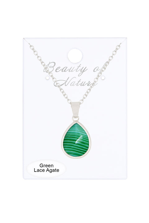 Green Lace Agate Teardrop Necklace - SF