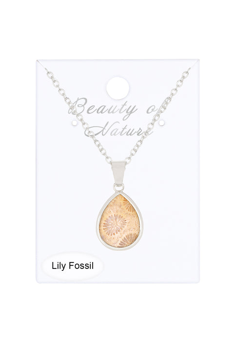 Lily Fossil Teardrop Pendant Necklace - SF